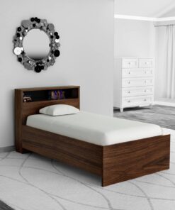 Urban Single Bed With Head Board Shelf in Acacia Dark & Black Finish