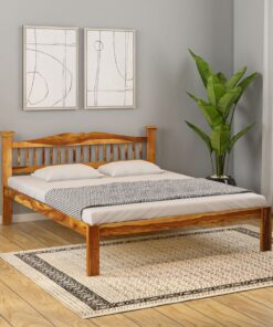 Uttara Solid Wood Queen Size Bed In Rustic Teak Finish
