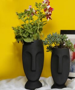 Beautiful Face Planter Set of 2 Outdoor/Indoor Vase, Black Color